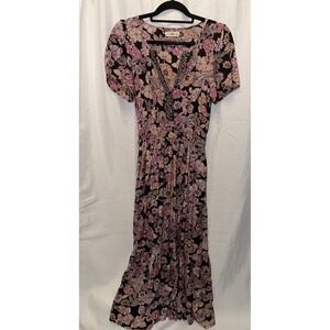 Natural Life Bella Maxi Dress Medium Floral Boho Festival Hippie Wrap Tiered
